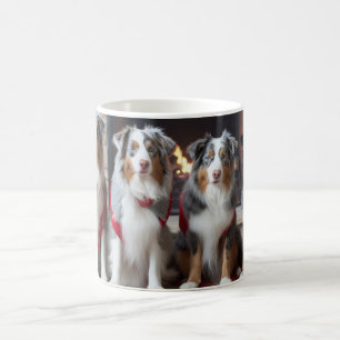 Australian Shepherd by the Fireplace Christmas Coffee Mug