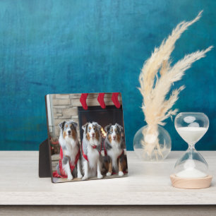 Australian Shepherd by the Fireplace Christmas Plaque