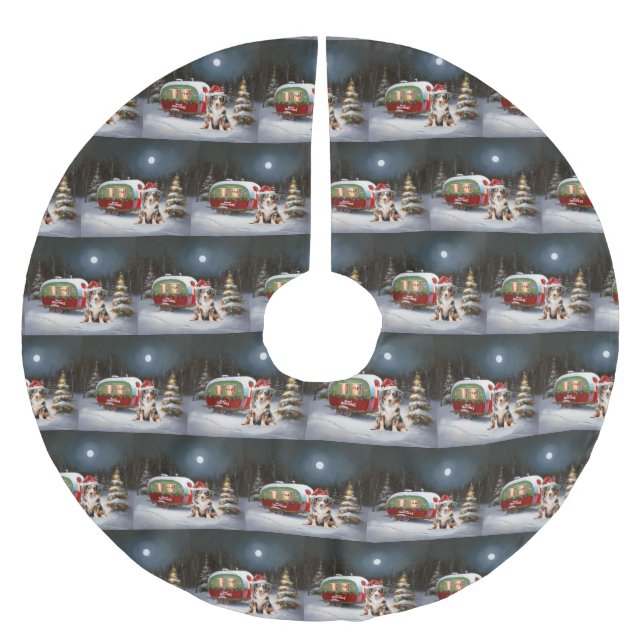 Australian Shepherd Caravan Christmas Adventure Brushed Polyester Tree Skirt (Front)