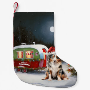 Australian Shepherd Caravan Christmas Adventure Small Christmas Stocking