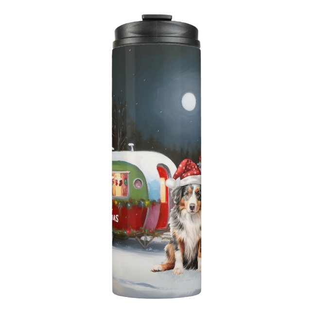 Australian Shepherd Caravan Christmas Adventure Thermal Tumbler (Front)