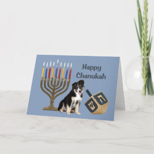 Australian Shepherd Chanukah Card Menorah Dreidel