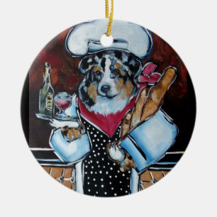 AUSTRALIAN SHEPHERD CHEF CERAMIC ORNAMENT