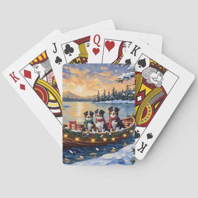 Australian Shepherd Christmas Boat Holiday Playing Cards (Back)