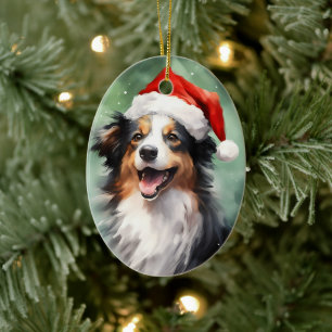 Australian Shepherd Christmas brush painting Ceramic Ornament