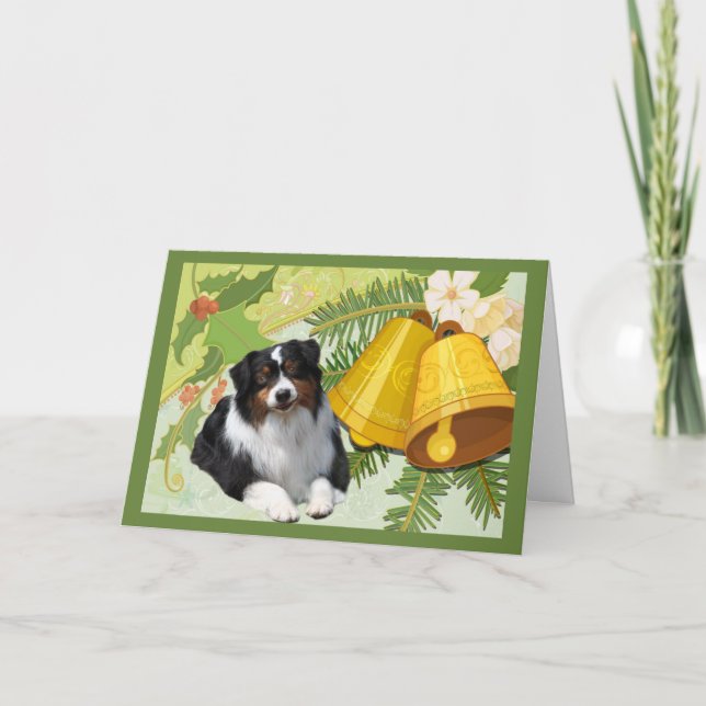 Australian Shepherd Christmas Card Bells (Front)