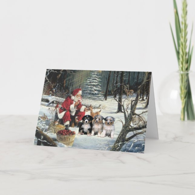 Australian Shepherd Christmas Card Woods (Front)