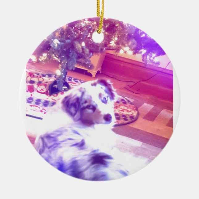 Australian Shepherd Christmas Ceramic Ornament (Front)