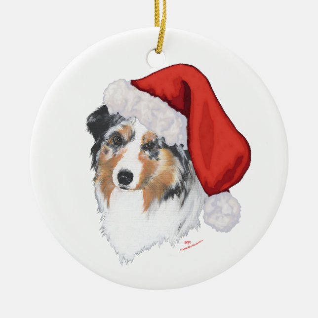 Australian Shepherd Christmas Ceramic Ornament (Front)