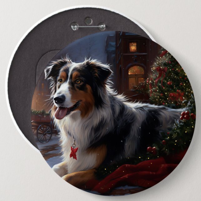 Australian Shepherd Christmas Festive Season  6 Inch Round Button (Front & Back)