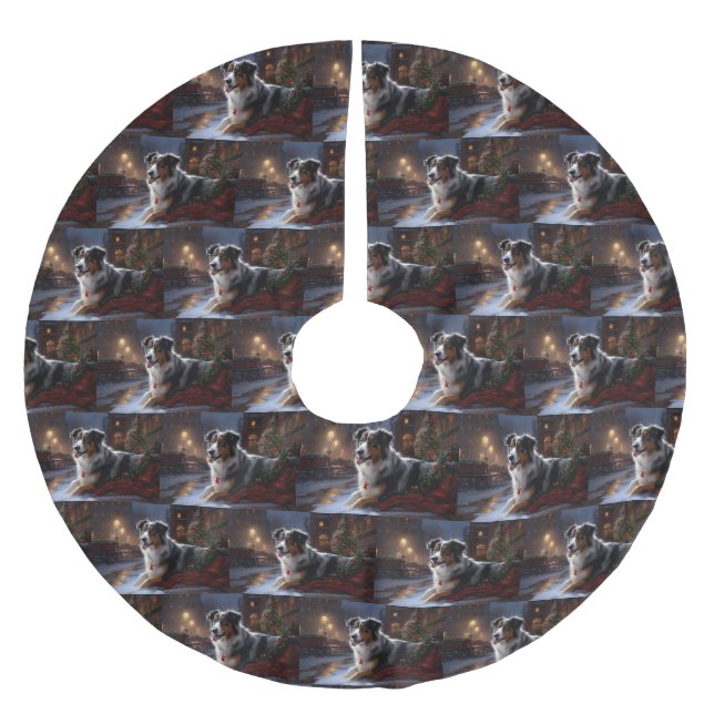 Australian Shepherd Christmas Festive Season  Brushed Polyester Tree Skirt (Front)