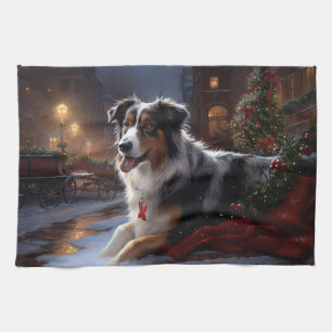 Australian Shepherd Christmas Festive Season  Kitchen Towel