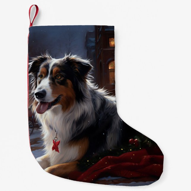 Australian Shepherd Christmas Festive Season  Small Christmas Stocking (Front)