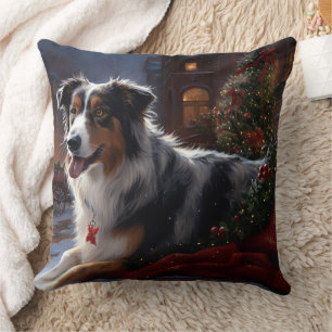 Australian Shepherd Christmas Festive Season  Throw Pillow