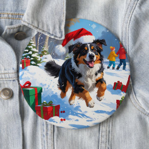 Australian Shepherd Christmas Festive Snow Scene 6 Inch Round Button