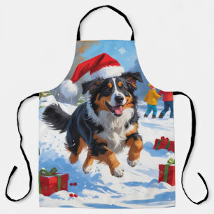 Australian Shepherd Christmas Festive Snow Scene Apron