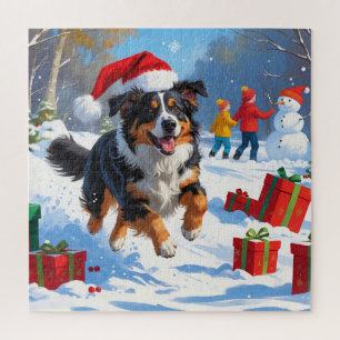 Australian Shepherd Christmas Festive Snow Scene Jigsaw Puzzle