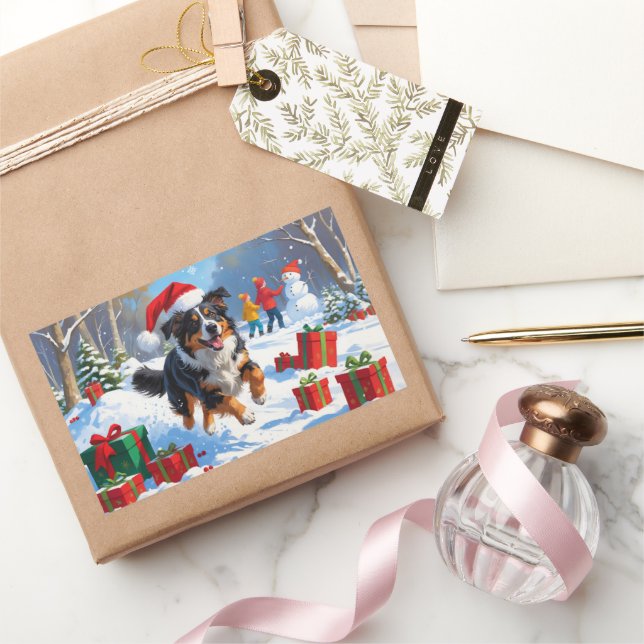 Australian Shepherd Christmas Festive Snow Scene Sticker (Gifting)