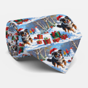 Australian Shepherd Christmas Festive Snow Scene Tie