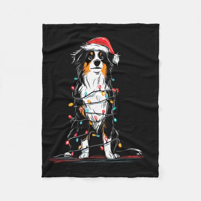 Australian Shepherd Christmas Graphics Dog Lights  Fleece Blanket (Front)