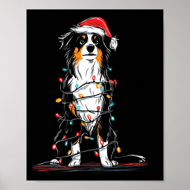Australian Shepherd Christmas Graphics Dog Lights  Poster (Front)