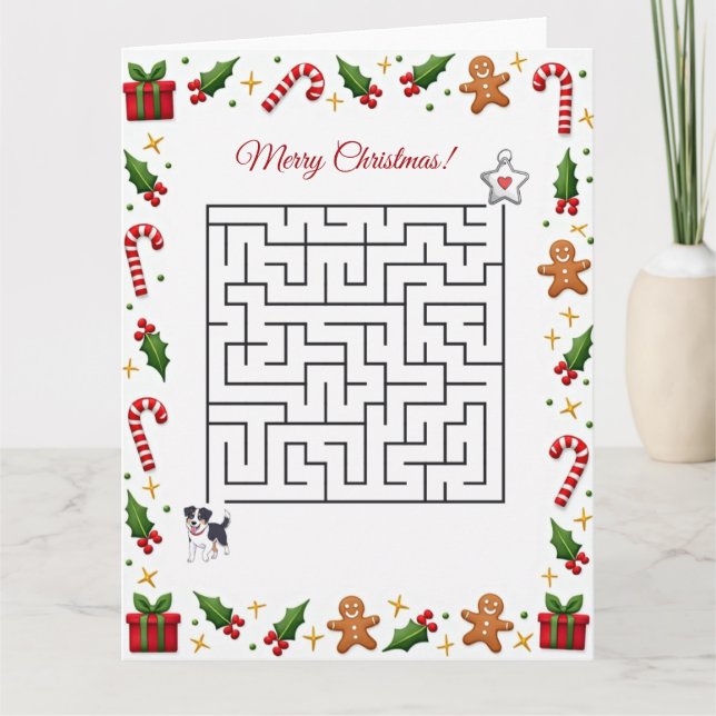 Australian Shepherd Christmas Maze Puzzle Holiday Card (Front)