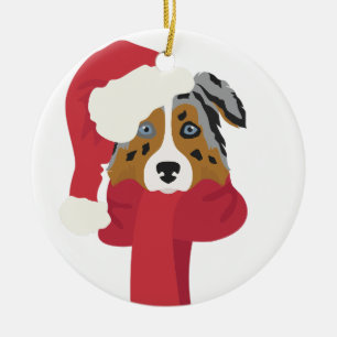 Australian shepherd Christmas Ornament. Snow Ceramic Ornament