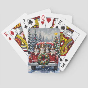 Australian Shepherd Christmas Red Truck Holiday Playing Cards