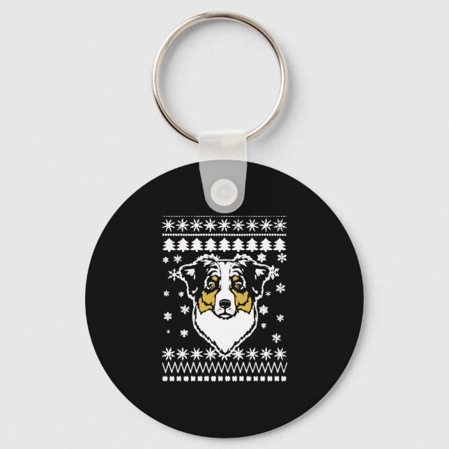 Australian Shepherd Christmas Shirt Keychain (Front)