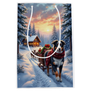 Australian Shepherd Christmas Sleigh Ride Art Medium Gift Bag