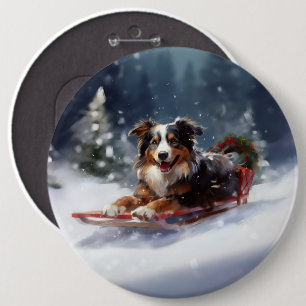Australian Shepherd Christmas snow winter 6 Inch Round Button