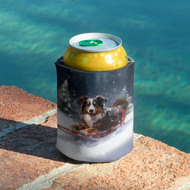 Australian Shepherd Christmas snow winter Can Cooler (In Situ Pool)