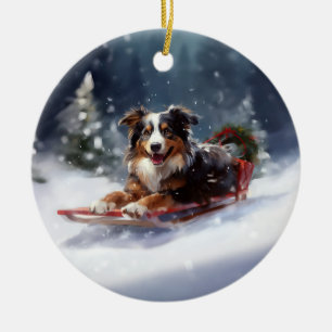 Australian Shepherd Christmas snow winter Ceramic Ornament