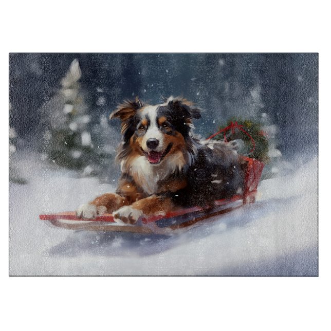 Australian Shepherd Christmas snow winter Cutting Board (Front)