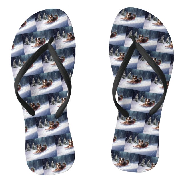 Australian Shepherd Christmas snow winter Flip Flops (Footbed)
