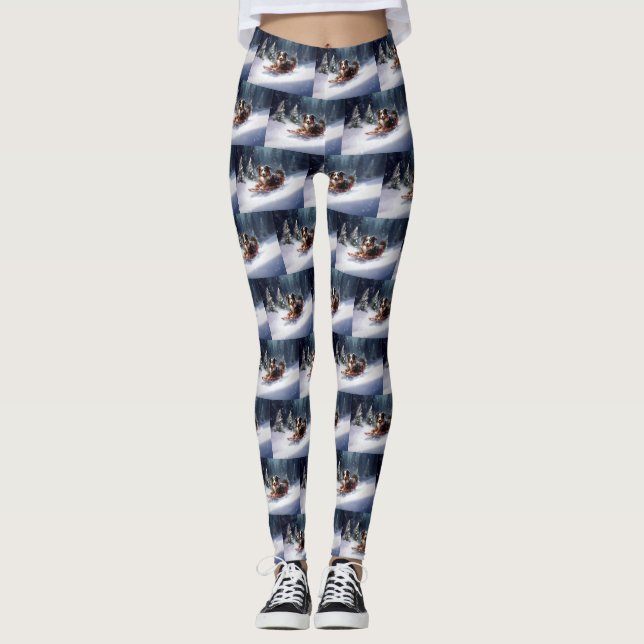 Australian Shepherd Christmas snow winter Leggings (Front)