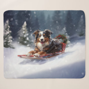 Australian Shepherd Christmas snow winter Sherpa Blanket