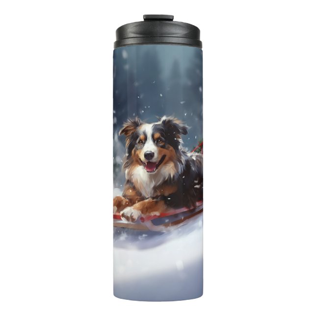 Australian Shepherd Christmas snow winter Thermal Tumbler (Front)