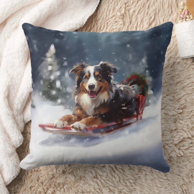 Australian Shepherd Christmas snow winter Throw Pillow (Blanket)