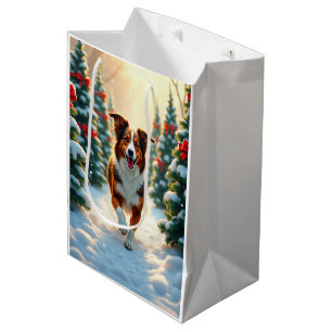 Australian Shepherd Christmas Tree Farm Painting Medium Gift Bag
