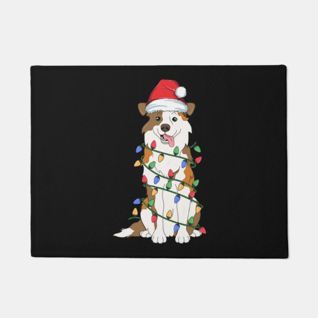 Australian Shepherd Christmas Tree Light Aussie Xm Doormat (Front)