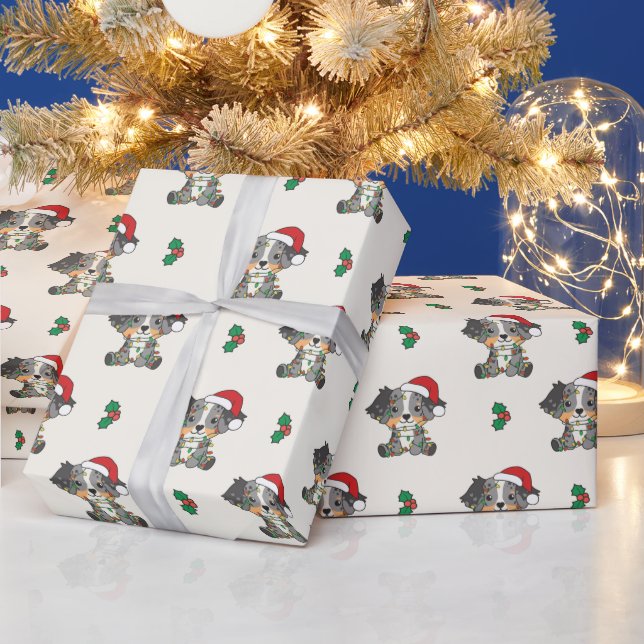 Australian Shepherd Christmas Winter Animals Wrapping Paper (Holidays)