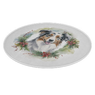 Australian Shepherd Christmas Wreath Festive Pup Cutting Board