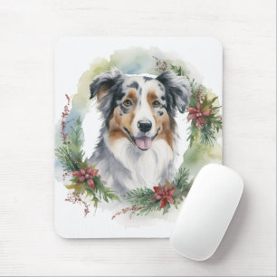 Australian Shepherd Christmas Wreath Festive Pup  Mouse Pad