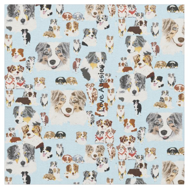 Australian Shepherd Collage Cus. Cotton 56" Fabric (Close Up)