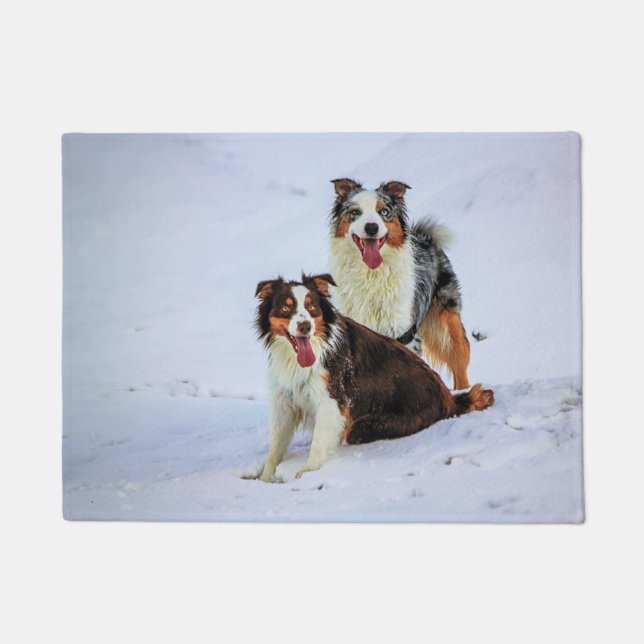 Australian shepherd couple dogs doormat (Front)