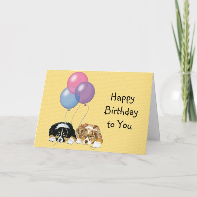 Australian Shepherd Custom Happy Birthday Card (Front)