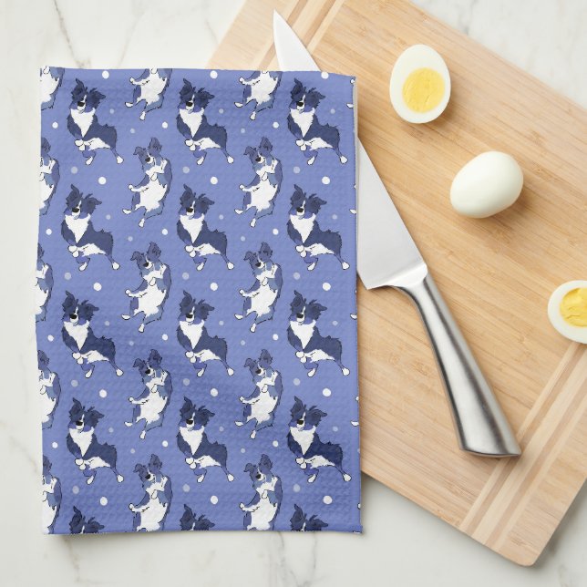 Australian Shepherd Cute Dog Pattern Blue  Kitchen Towel (Quarter Fold)