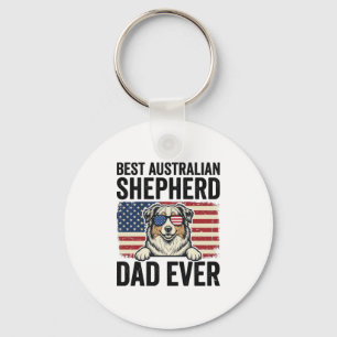 Australian Shepherd Dad Patriotic Vintage Keychain