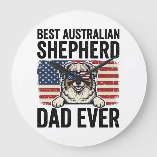 Australian Shepherd Dad Patriotic Vintage Large Clock (Front)